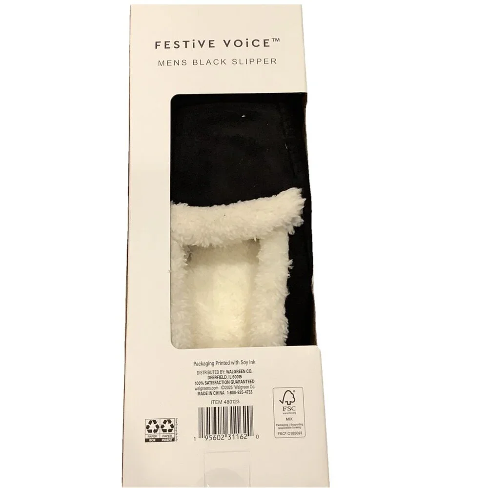 Festive Voice Size XL 11-12, Men’s Black Plush Cushion Memory Foam Slippers, New_5